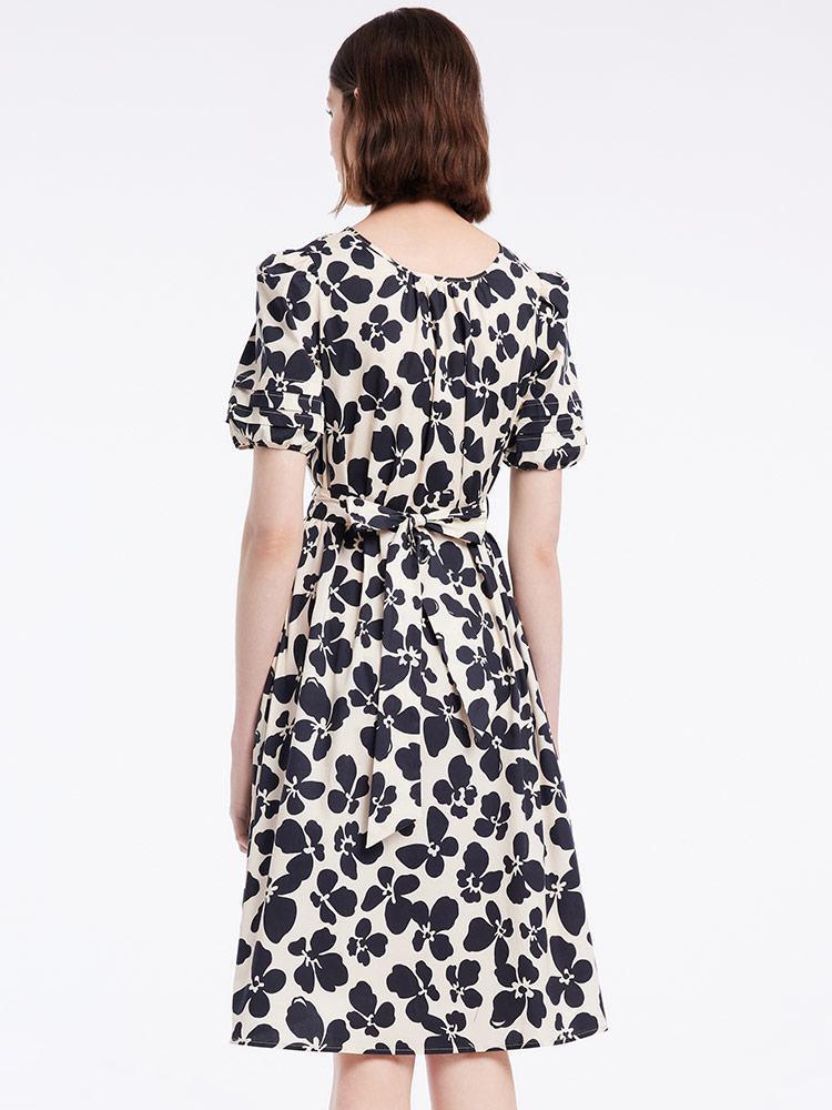 Black Floral V-Neck Dress GOELIA