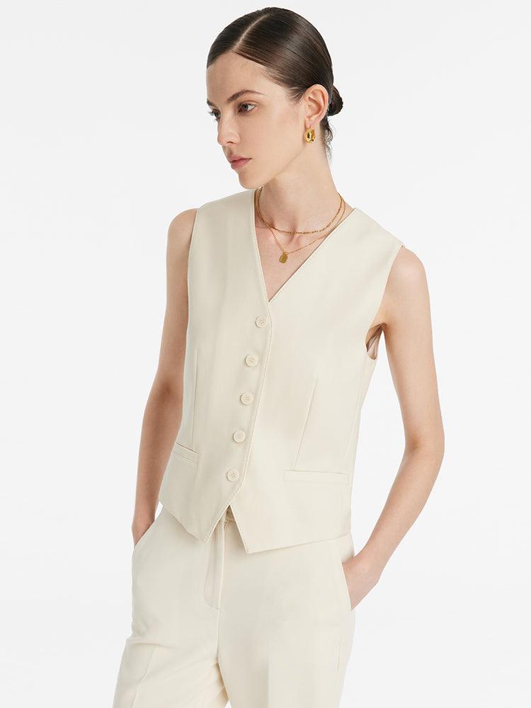 Worsted Wool Single-Breasted Women Vest GOELIA