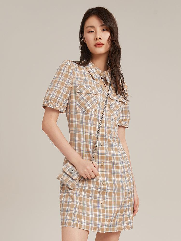 Waisted plaid dress（with chain bag） GOELIA