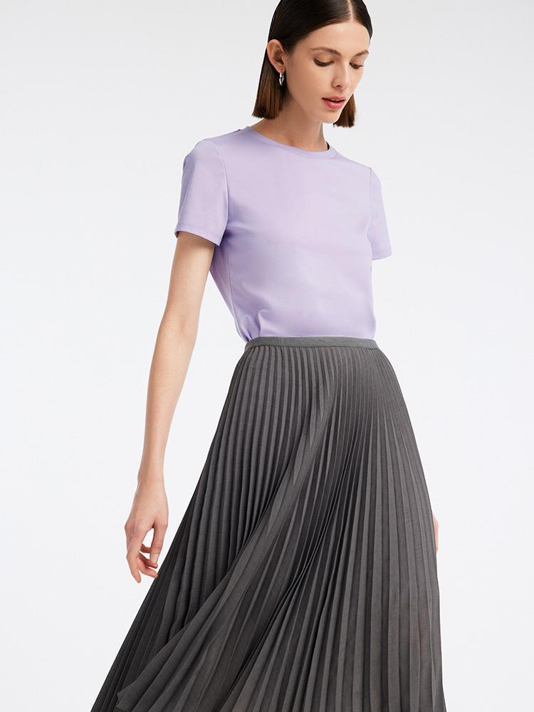 Knitted Dress Two-Piece Set Purple Dress And Grey Pleated Maxi Skirt GOELIA