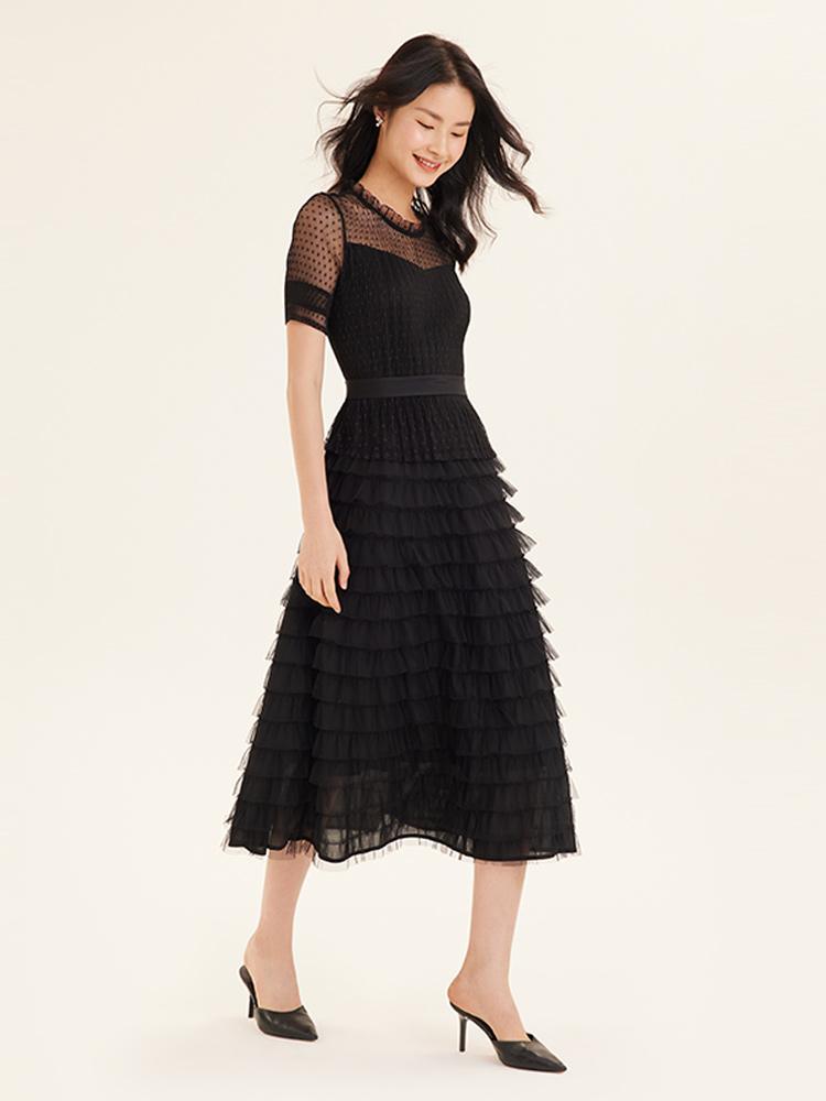 Short Sleeve Mesh Layered Dress GOELIA