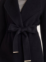 Tencel Wool Notched Lapel Mid-Length Coat With Belt GOELIA