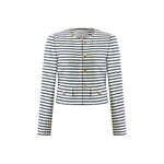 Cotton Striped Single-Breasted Women Crop Jacket GOELIA