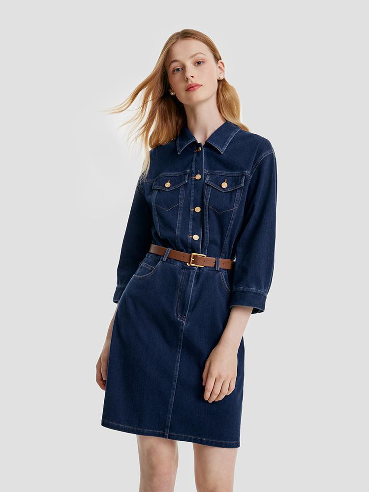 Denim Dress With Belt GOELIA