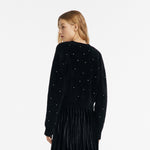 Black V-Neck Rhinestone Knitted Women Cardigan GOELIA