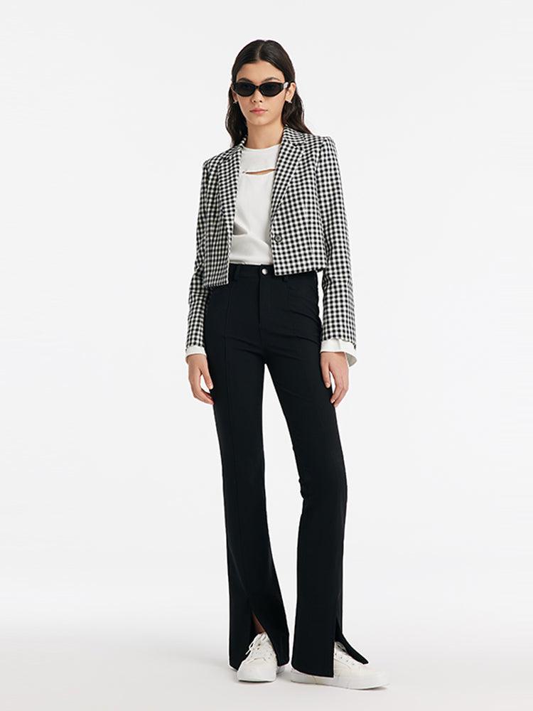 Black And White Checkered Short Suit Jacket GOELIA