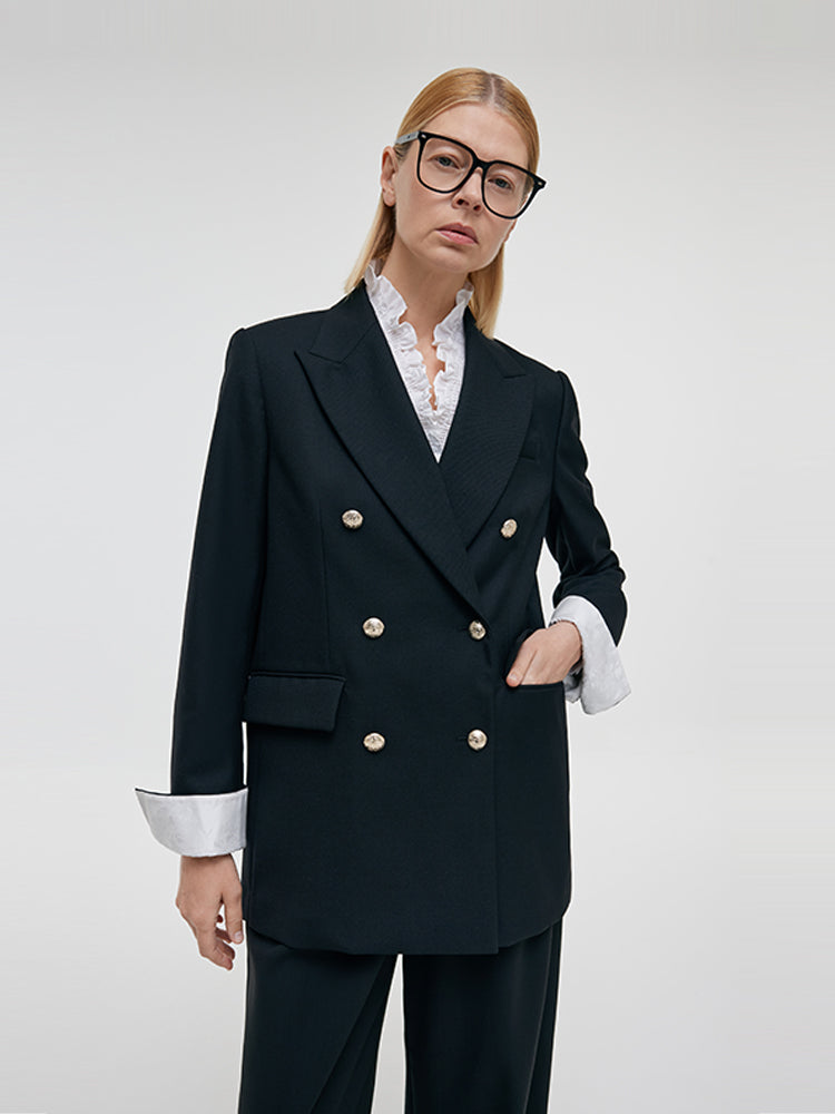 Worsted Wool Double-Breasted Women Blazer
