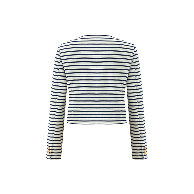 Cotton Striped Single-Breasted Women Crop Jacket GOELIA