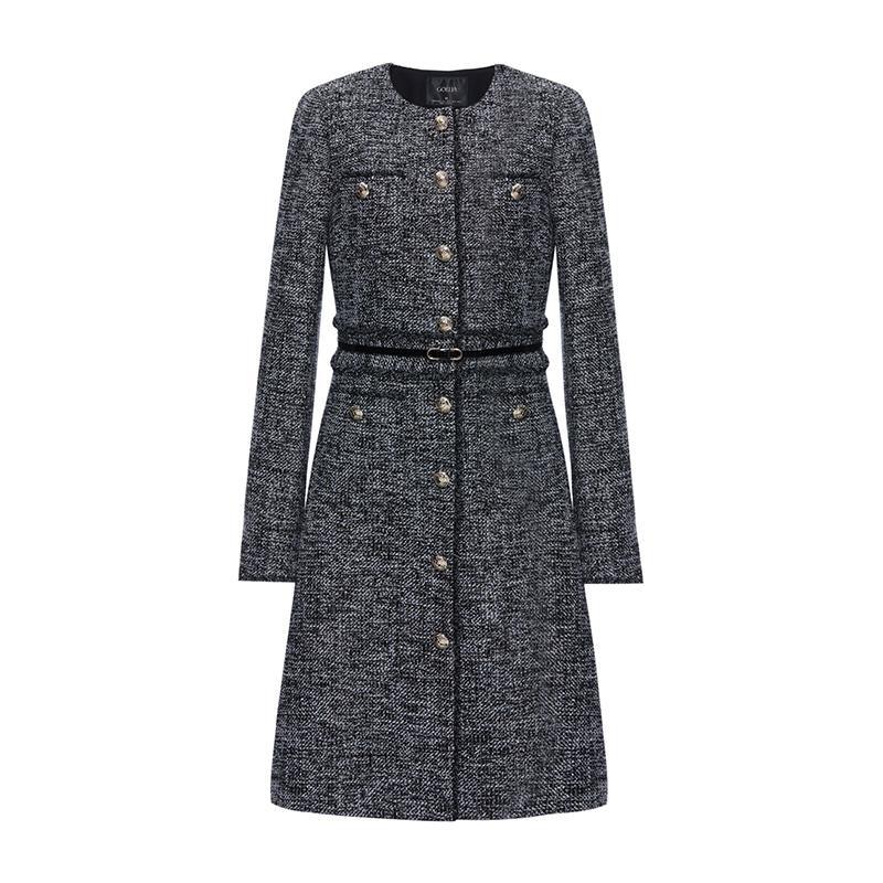 Round Neck Tweed Dress With Belt GOELIA