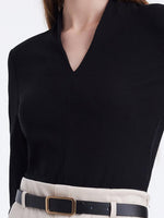 V-Neck Slim Knit Top And Half Skirt Vintage Two-Piece Set With Leather Belt GOELIA