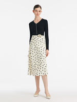 22 Momme Silk Polka Dots Printed Women Half Skirt With 3D Rose Clip And Knotted Headband And GOELIA
