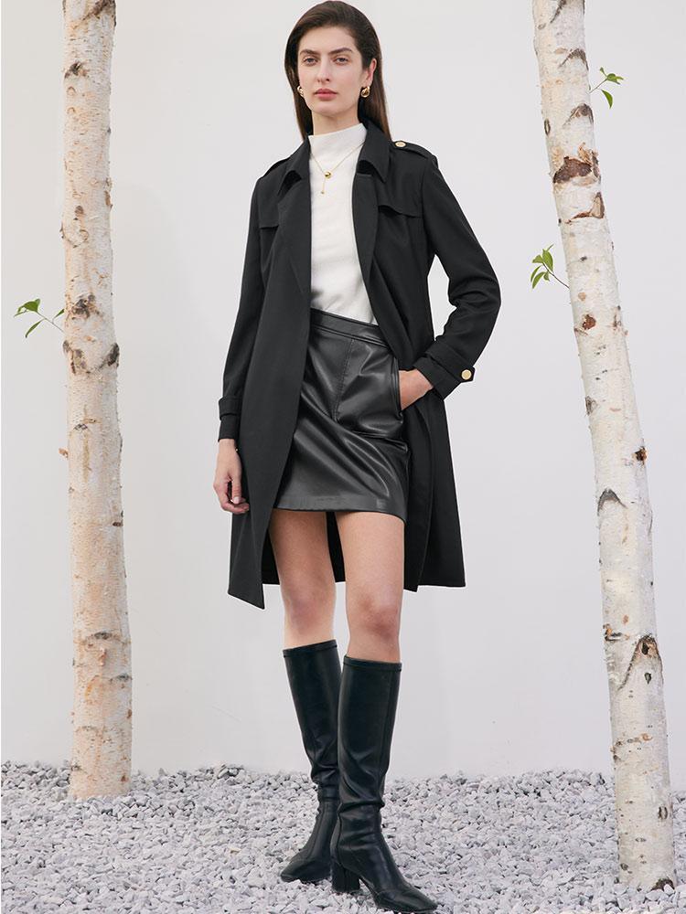 Worsted Wool Trench Coat With Belt GOELIA