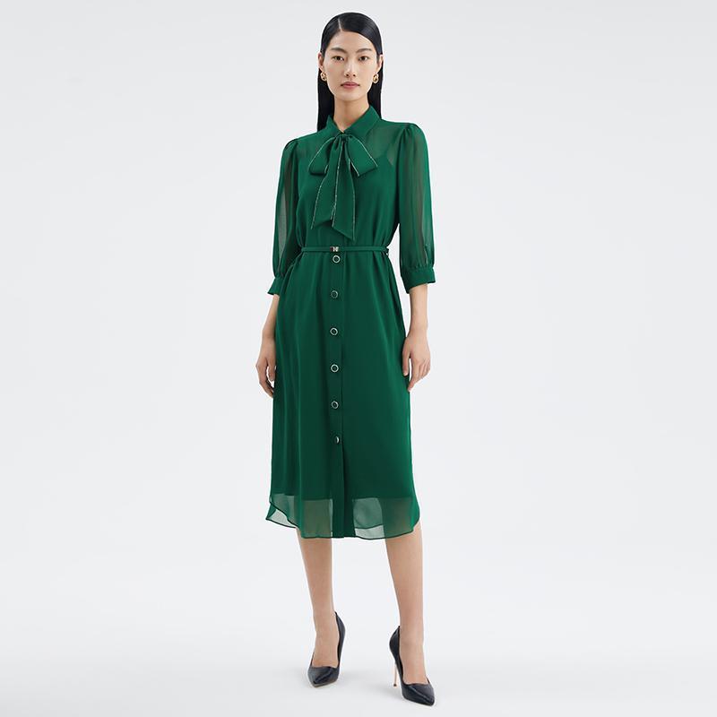 10 Momme Silk Shirt Mid-Calf Dress GOELIA