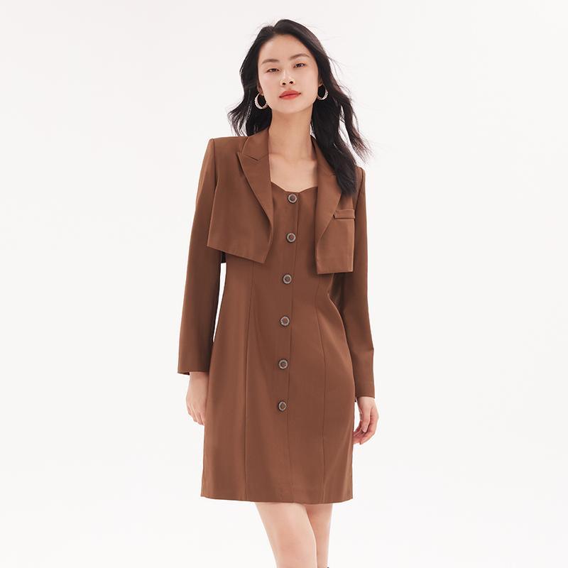 Detachable Bowknot Blazer And Midi Work Dress Two-Piece Suit GOELIA