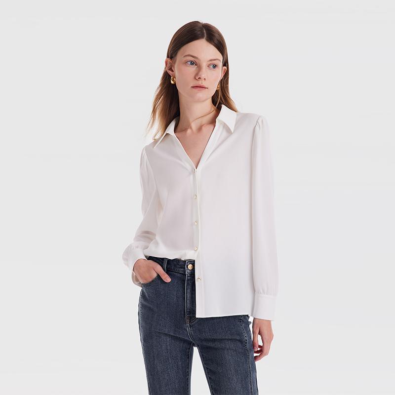 V-Neck Straight Fit Acetate Women Shirt GOELIA