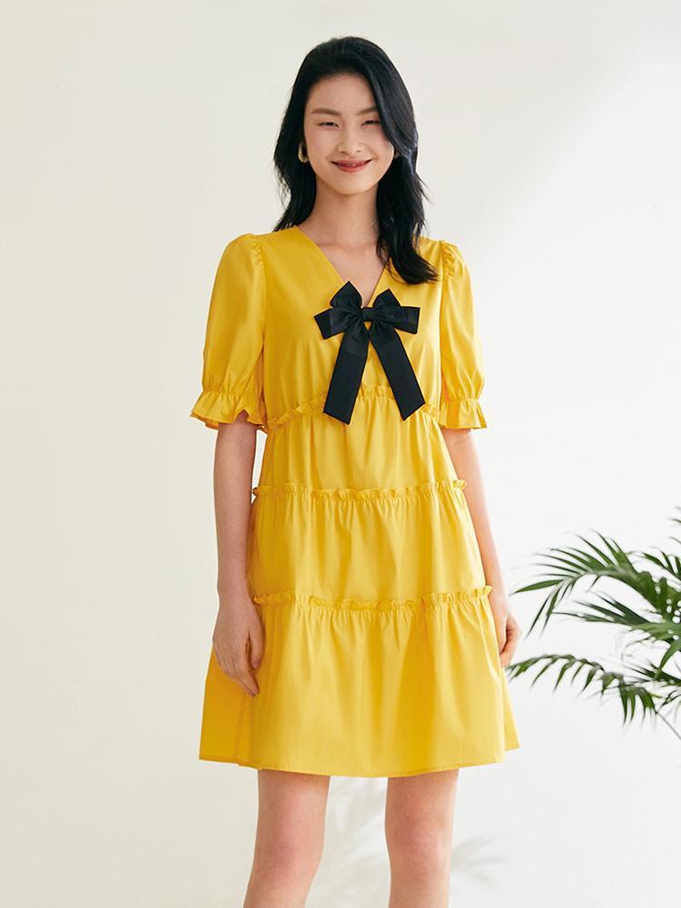 Ice Cool V-Neck Bowknot Dress GOELIA