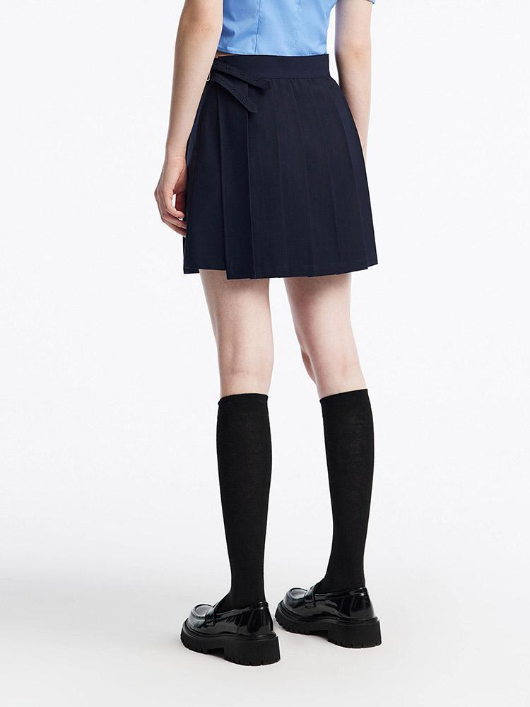 Navy Blue Reversible Style Pleated Skirt Shorts GOELIA