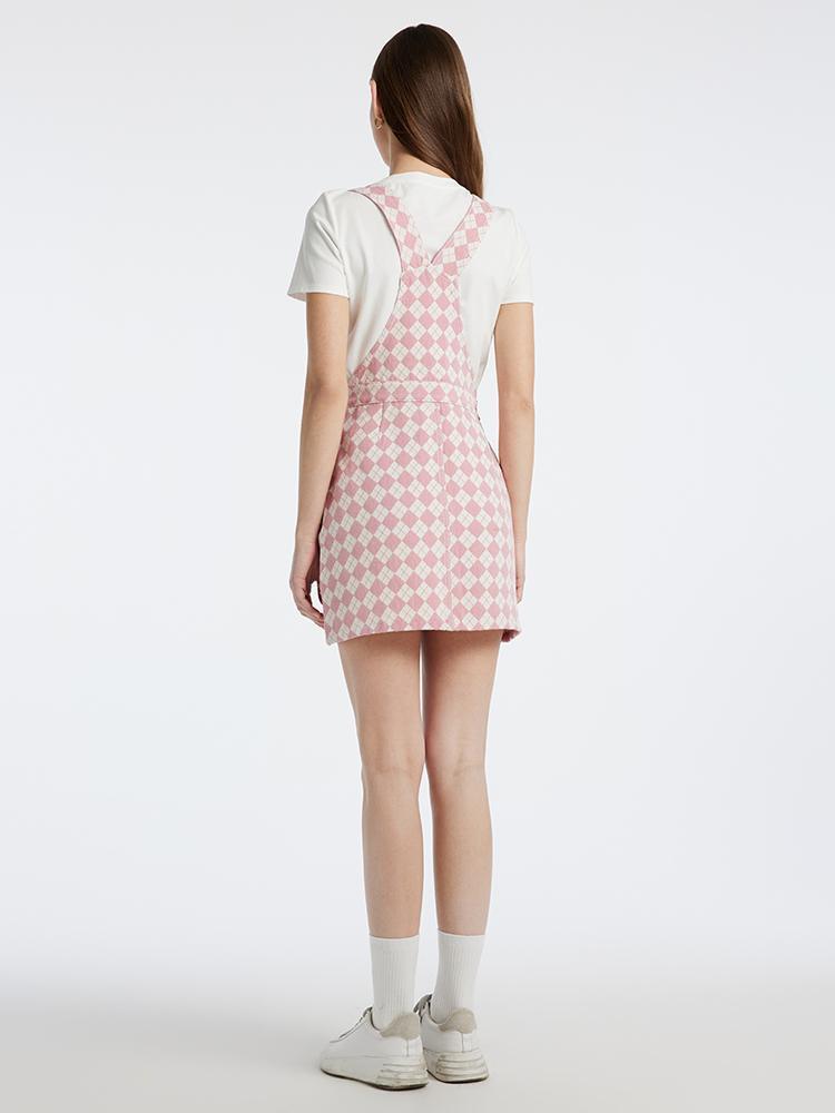 Pink Jacquard Denim Pinafore Dress GOELIA