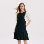 A-Shape Patchwork Puff Sleeve Dresses GOELIA