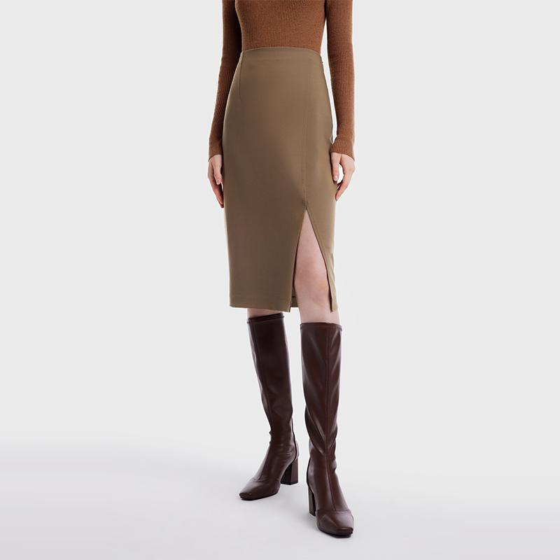 Double Worsted Woolen Slit Skirt GOELIA