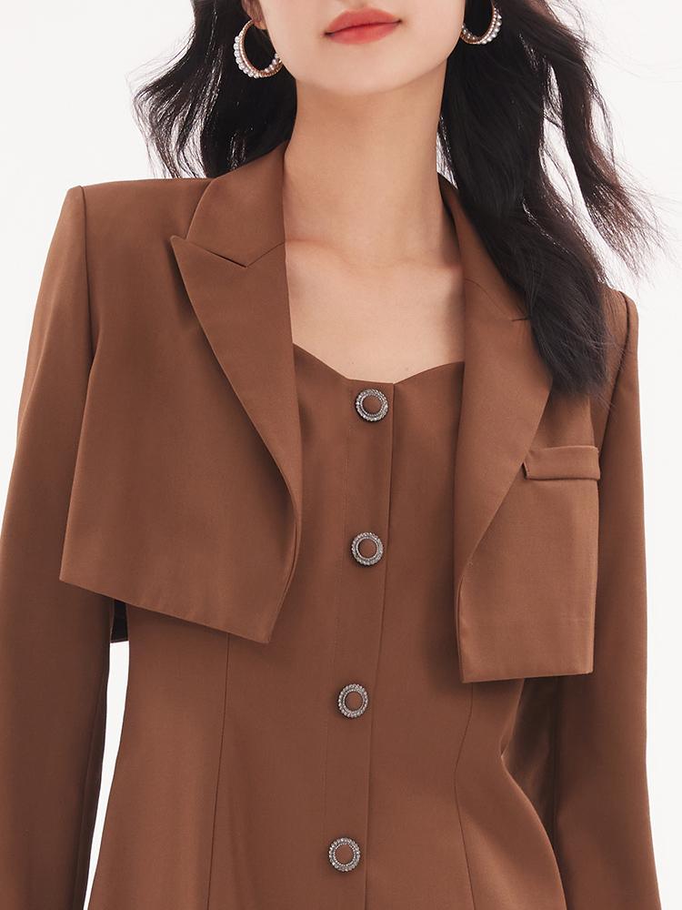 Detachable Bowknot Blazer And Midi Work Dress Two-Piece Suit GOELIA