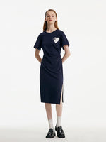 Split Gathered Waist Knitted Midi Dress GOELIA
