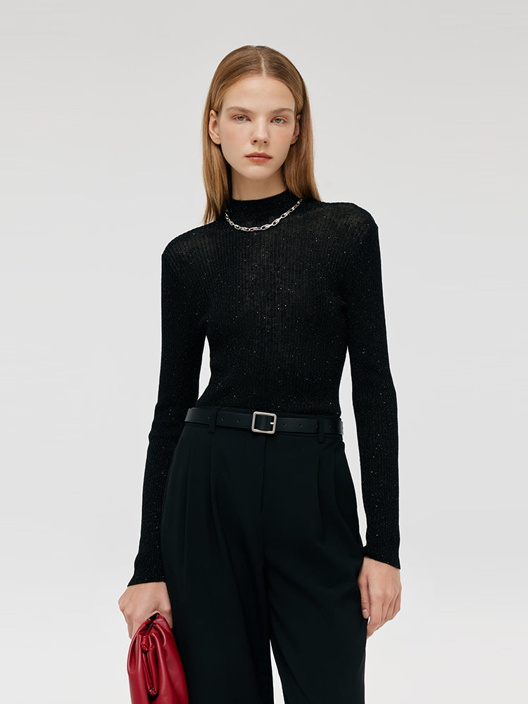 Sequins Sheath Mock Neck Women Sweater GOELIA