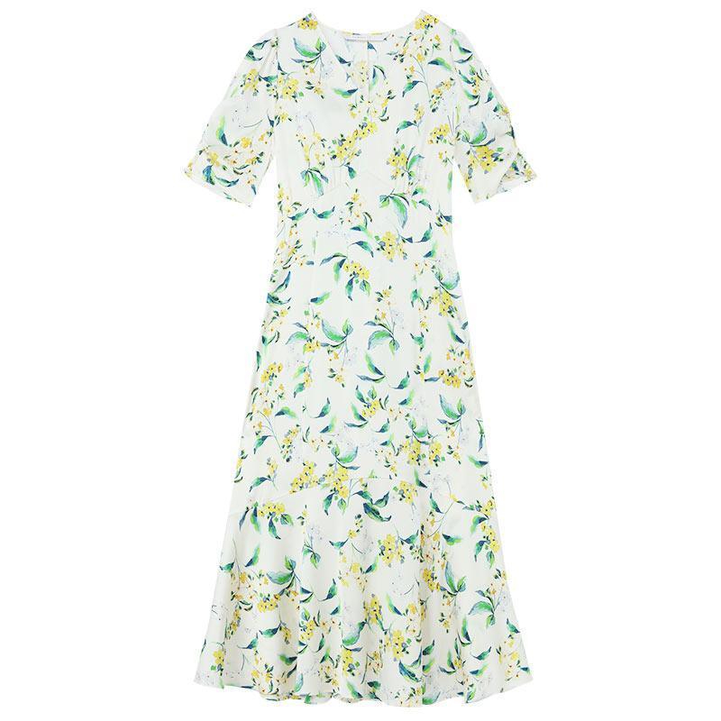 19 Momme Stretch Silk Floral Dress GOELIA