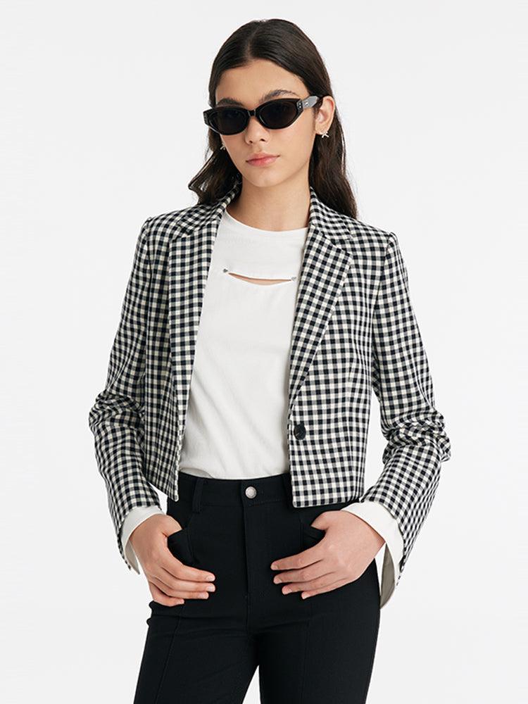 Black And White Checkered Short Suit Jacket GOELIA