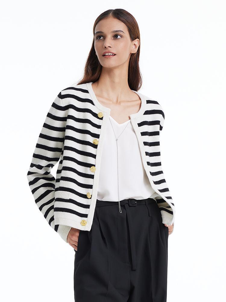 Button Up Wool Striped Cardigan GOELIA