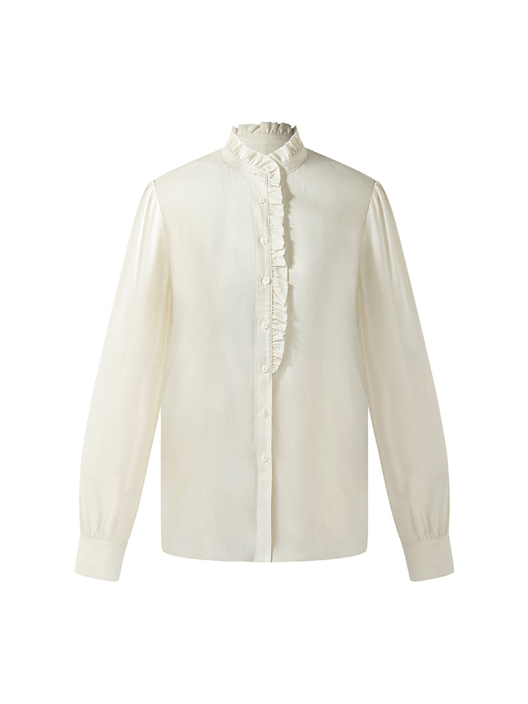 Ruffle Stand Collared Women Shirt GOELIA