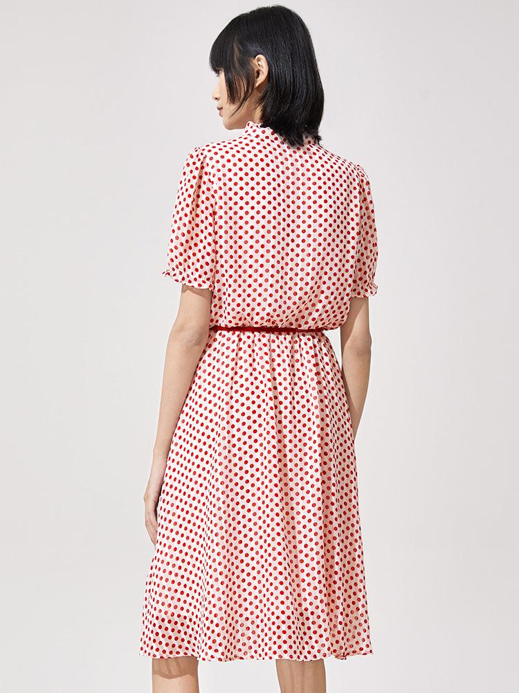 Golden Stripe Chiffon Polka Dots Dress GOELIA