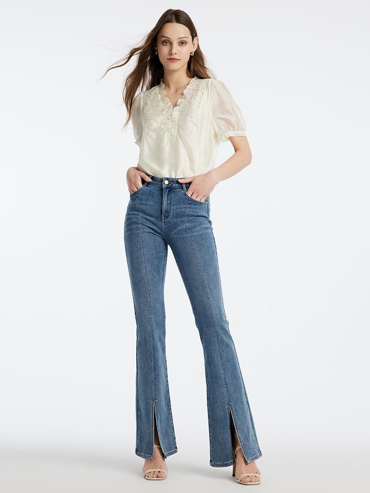 Acetate Split Hem Flare Jeans GOELIA