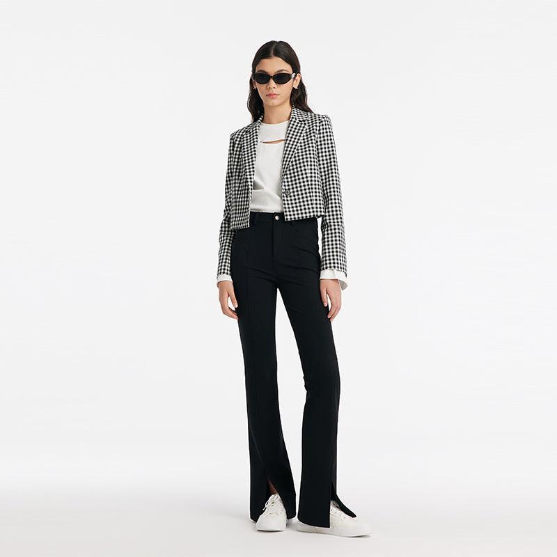 Black And White Checkered Short Suit Jacket GOELIA