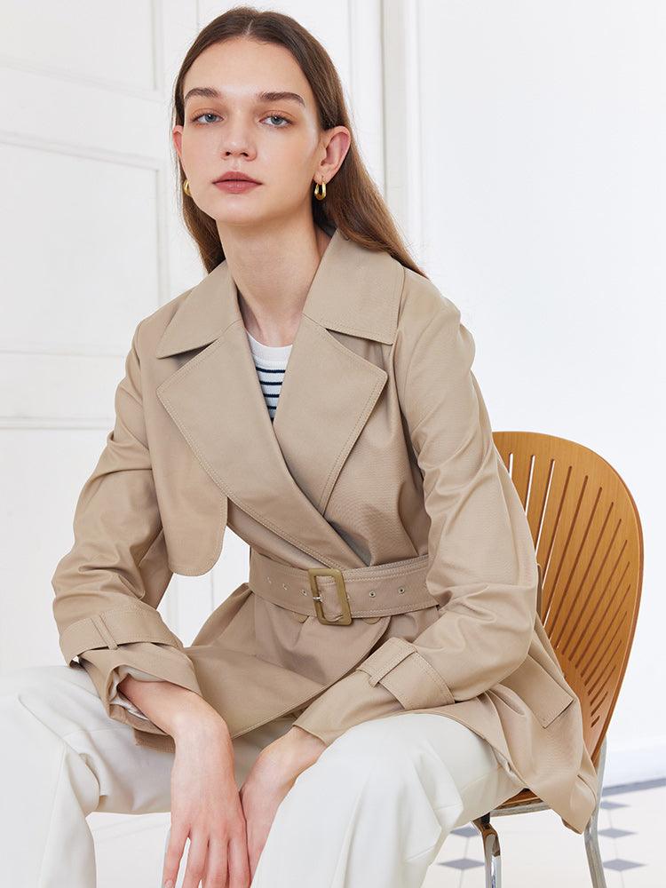 Crop Women Trench Coat With Belt GOELIA