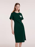 Split Gathered Waist Knitted Midi Dress GOELIA