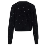Black V-Neck Rhinestone Knitted Women Cardigan GOELIA