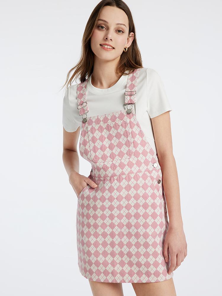 Pink Jacquard Denim Pinafore Dress GOELIA