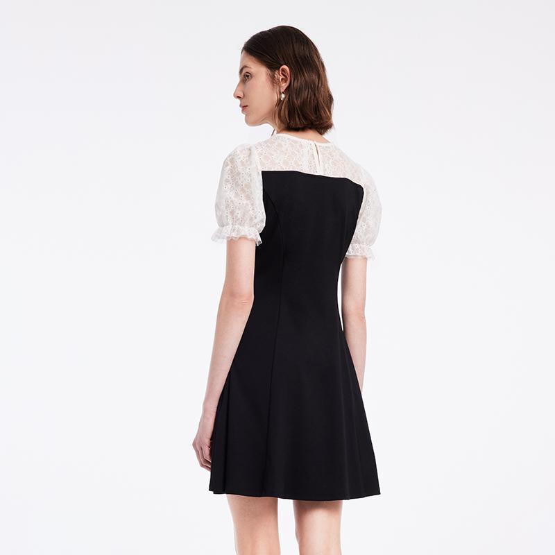 Patchwork Waist-Skimming Dress With Bowknot GOELIA