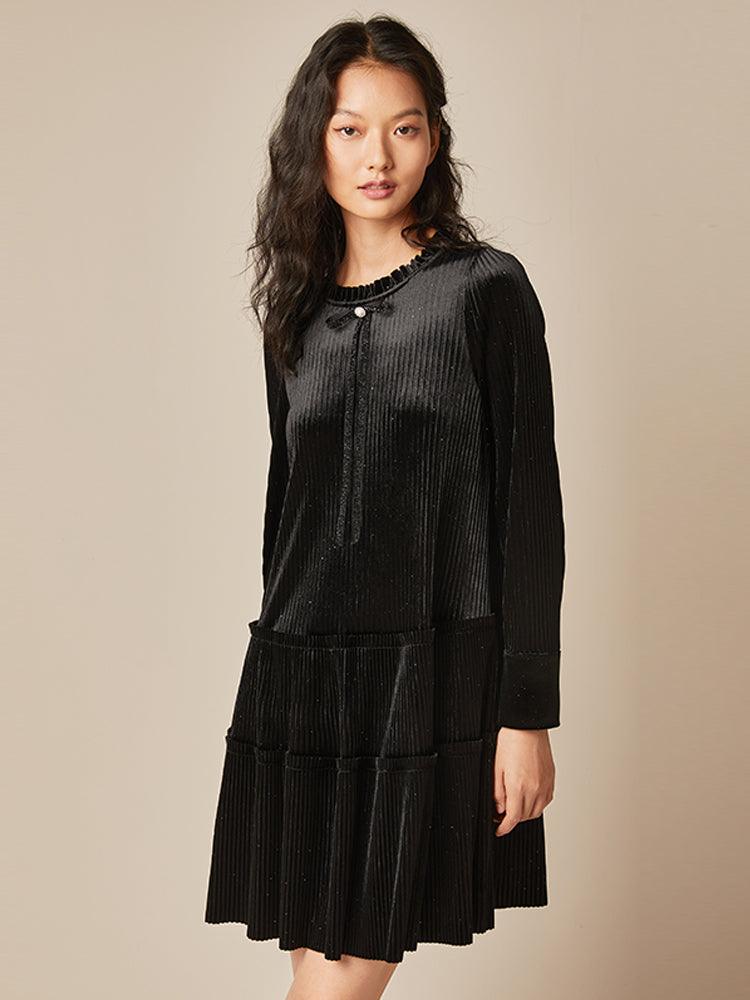 Velvet Pressed Pleated Dress GOELIA