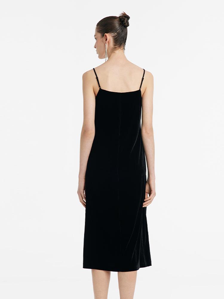 Silk And Velvet Blend Spaghetti Strap Women Maxi Dress GOELIA