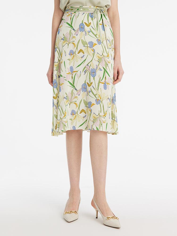 19 Momme Mulberry Silk Iris Printed Women Half Skirt