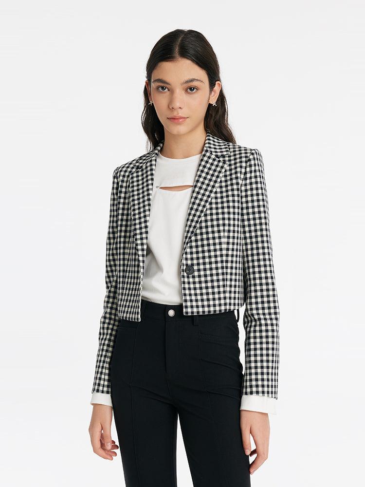 Black And White Checkered Short Suit Jacket GOELIA