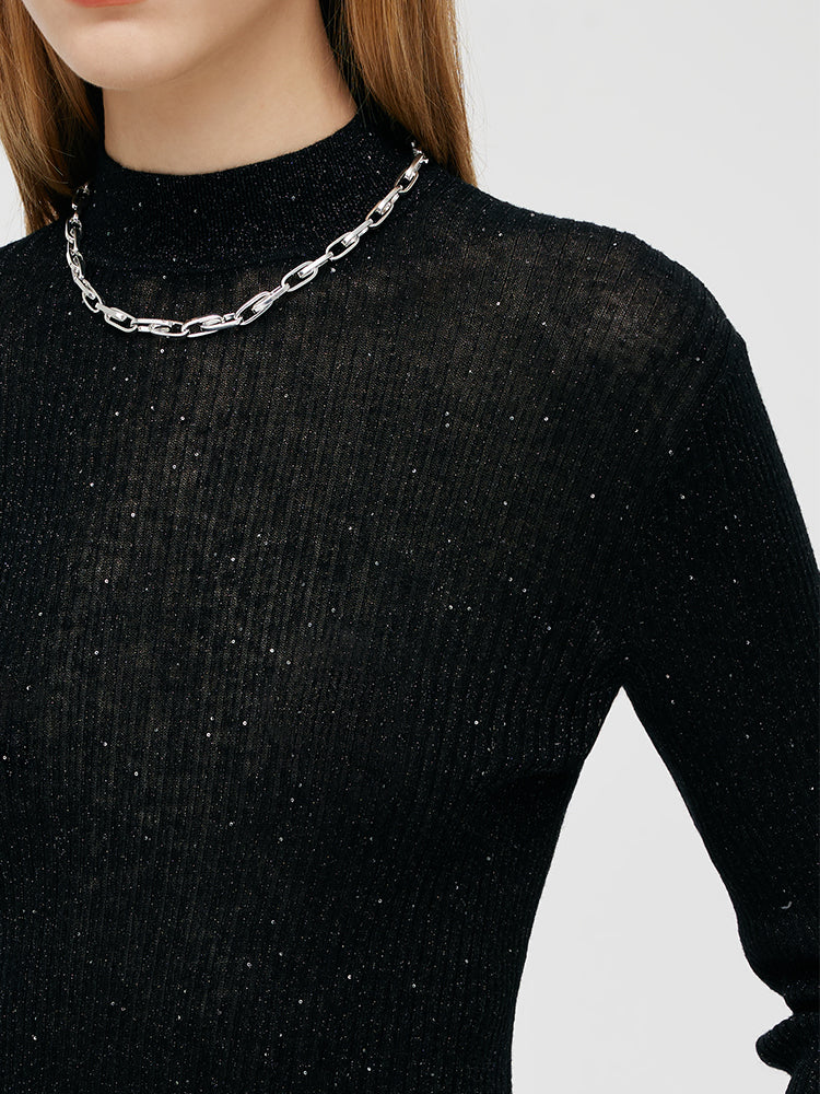 Sequins Sheath Mock Neck Women Sweater GOELIA