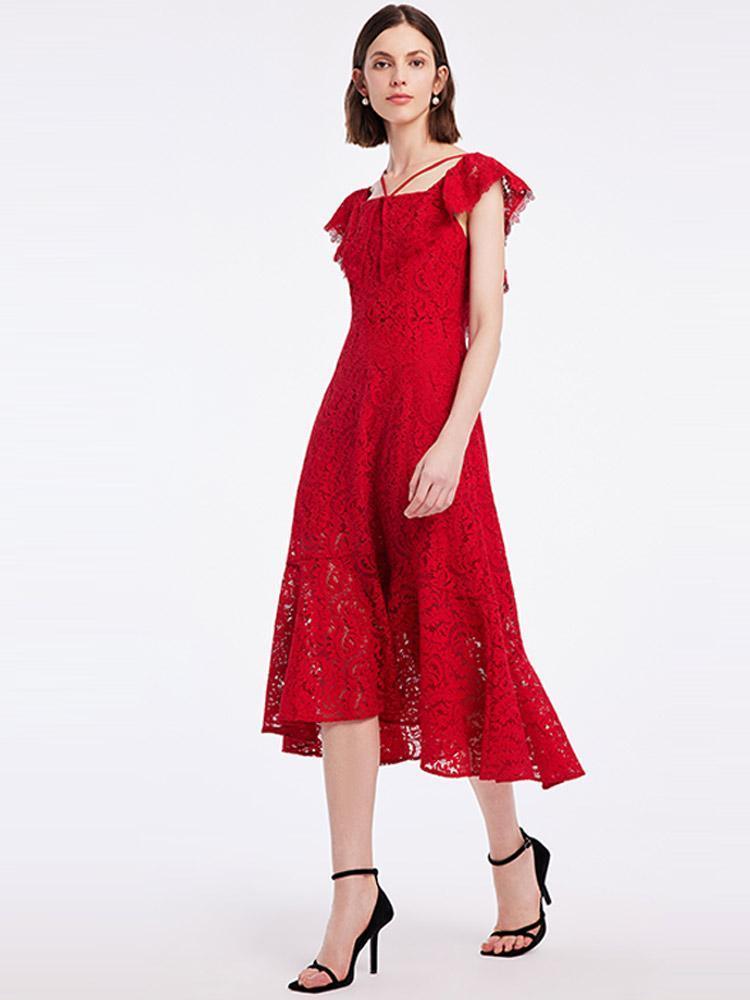 Hollow Lace Midi Dress GOELIA