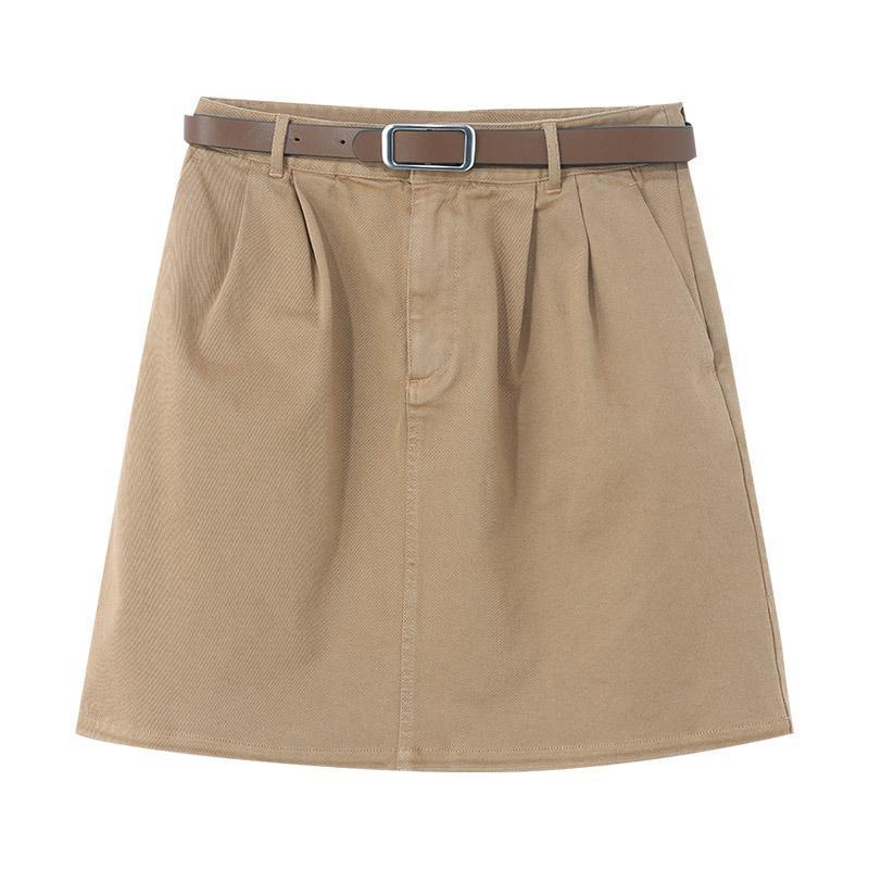 Camel A-Line Mini Skirt With Belt GOELIA