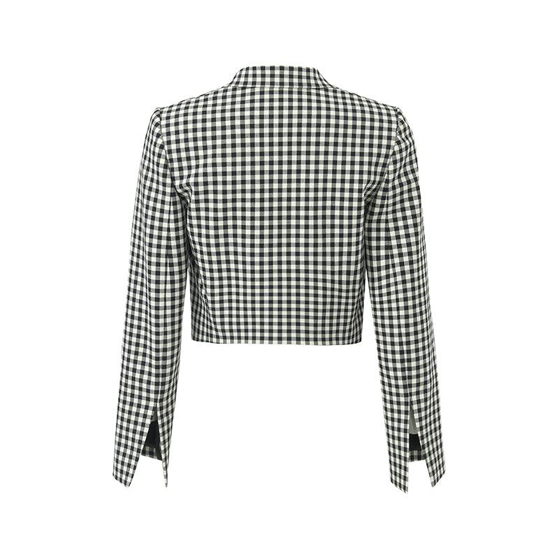 Black And White Checkered Short Suit Jacket GOELIA