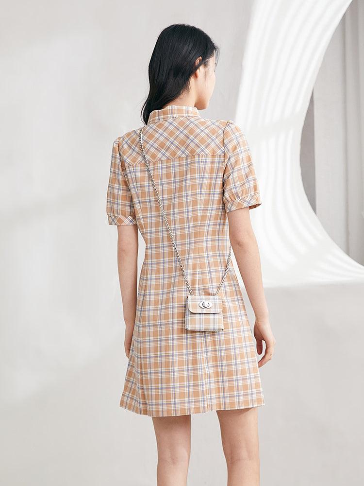 Waisted plaid dress（with chain bag） GOELIA