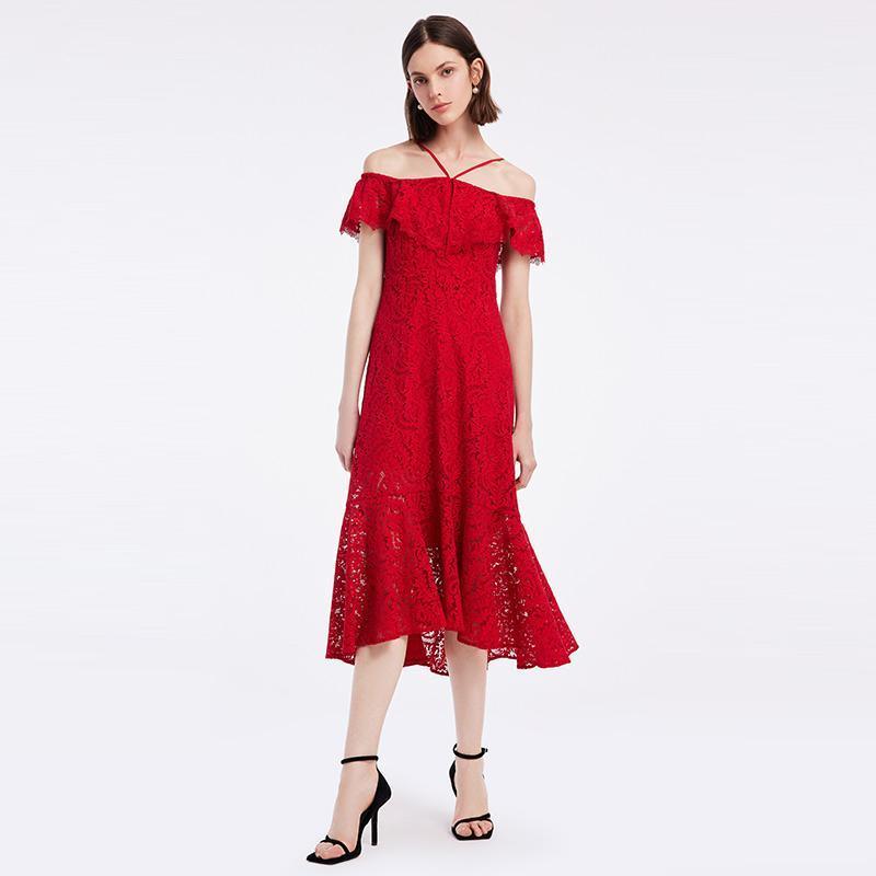 Hollow Lace Midi Dress GOELIA