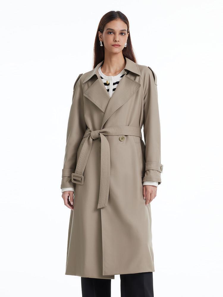 Worsted Wool Trench Double-Breasted Coat GOELIA